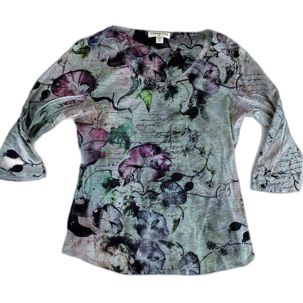 Coldwater Creek Floral Printed Scoop Neck Tee Womens M